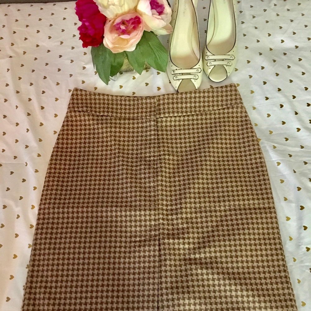 Brown Houndstooth A-Line Skirt